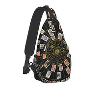 Oudrspo Bolso Bandolera para Hombre Mochila De Hombro Antirrobo, Bolsas De Pecho Divertidas Y Duraderas Astrología Tarot Arte Original Negro para Pesca Ciclismo Senderismo, Talla Única