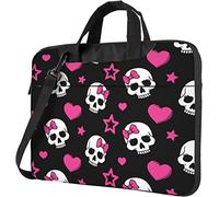 Oudrspo Bolso bandolera para portátil Calavera con lazos rojos y asa de estrellas Bolsa de transporte para portátil Funda