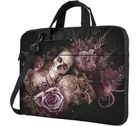 Oudrspo Bolso bandolera para portátil Maletín para portátil con diseño de rosas moradas y cabeza de calavera