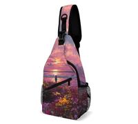 Oudrspo Bolso bandolera Sunset Sea of Flowers para hombre y mujer, mochila cruzada Sunset Lake Bridge, bolso bandolera, bolsos de pecho para viajes y deportes