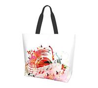 Oudrspo Bolsos reutilizables del ultramarinos de la nota de la música de la moda, bolso de asas del hombro del bolso de la música para el viaje de compras