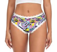 Oudrspo Braguitas de Bikini de Encaje para Mujer con Estampado de Collage de los años 80, Tiro bajo, sin Costuras, Transpirables.
