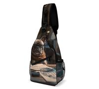 Oudrspo Bulldog Eats Food at the Table Sling Bag for Men Women Crossbody Backpack Boat on The Ocean Crossbody Bag Chest Bags for Travel Sport