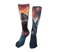 Oudrspo Calcetines de vestir con estampado divertido para hombre, diseño novedoso, regalo para hombres y mujeres, dramático ataque de tiburón.
