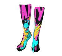 Oudrspo Calcetines de vestir con estampado divertido para hombre, diseño novedoso, regalo para hombres y mujeres, dinosaurio Rex con gafas de sol.