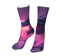 Oudrspo Calcetines divertidos y originales con estampado de dragón místico bajo la luna para hombres, mujeres y adolescentes.