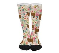 Oudrspo Calcetines unisex novedosos, Hereford floral vaca ganado vaca diseño floral arena media pantorrilla calcetines deportivos hasta la rodilla medias atléticas largas para niñas y mujeres