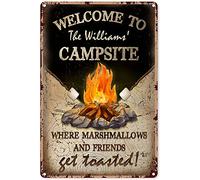 Oudrspo Cartel vintage de aluminio con texto Bienvenido al camping William's, para amantes de la fogata y la granja, de 8 x 12 pulgadas, para decoración de pared.