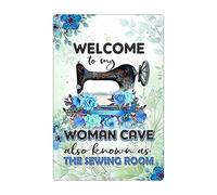 Oudrspo Cartel vintage de bienvenida a mi cueva de mujer, también conocido como la cueva de las costureras, letrero de metal y aluminio de 20 x 30 cm para decoración de pared.