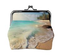 Oudrspo Cartera con Cierre de Beso de Cuero Estampado Serene Coastal Beach para Mujer: Monedero Compacto y Seguro