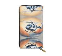 Oudrspo Cartera de Cuero - Elegante y Funcional Cartera para Mujer con múltiples Compartimentos y Cremallera. Estampado de helicóptero Blanco, Negro, Talla única.