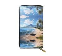Oudrspo Cartera de Cuero: Elegante y Funcional para Mujer con múltiples Compartimentos y Cremallera. Hermosos Estampados de Playa Hawaiana, Color Negro, Talla única.