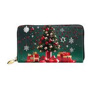 Oudrspo Cartera Larga con Cremallera para Mujer con diseño de árbol de Navidad Redondo, 7,48 x 4,13 Pulgadas, Viene con Ranuras para Tarjetas de crédito en el Interior, Liviana y Duradera.