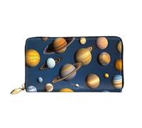 Oudrspo Cartera Larga con Cremallera para Mujer con diseño de Planetas del Sistema Solar, 7,48 x 4,13 Pulgadas, Incluye Ranuras para Tarjetas de crédito en el Interior, Ligera y Duradera.