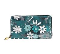 Oudrspo Cartera Larga con Cremallera para Mujer con diseño Floral en Gris Azulado y Blanco, 7,48 x 4,13 Pulgadas, Viene con Ranuras para Tarjetas de crédito en el Interior, Liviana y Duradera.
