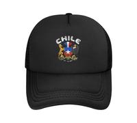 Oudrspo Chile Escudo de Armas Chile Elegante Gorra de Camionero Gorra de Béisbol de Malla para Adultos-AjustableNegro