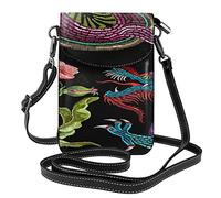 Oudrspo Chinese Dragons Flowers Peonies Women Cell Phone Purse Leather Crossbody Shoulder Bag with Adjustable Strap