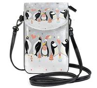 Oudrspo Christmas Penguin Crossbody Phone Purse Small Mini Shoulder Bag Cell Phone Pouch Leather Wallet for Women Girls