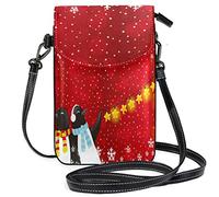 Oudrspo Christmas Penguin Snowflake Crossbody Phone Purse Small Mini Shoulder Bag Cell Phone Pouch Leather Wallet for Women Girls