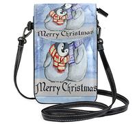 Oudrspo Christmas Penguins Crossbody Phone Purse Small Mini Shoulder Bag Cell Phone Pouch Leather Wallet for Women Girls