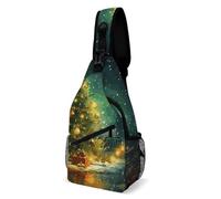 Oudrspo Christmas Trees Colorful Butterflies Flying Around on Black Background Sling Bag Crossbody Chest Bag with Pockets, Shoulder Backpack for Hiking, Travel