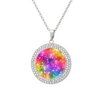 Oudrspo Collar con colgante de estrellas arcoíris y fuegos artificiales de colores para mujer, collares de diamantes circulares.