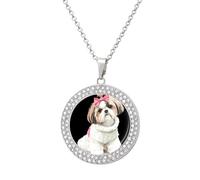 Oudrspo Collar con colgante de perro Shih Tzu de dibujos animados para mujer, collares de diamantes circulares