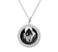 Oudrspo Collar con colgante de Pie Grande y mujer huyendo para mujer, collares de diamantes circulares