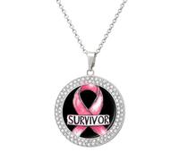 Oudrspo Collar con colgante de superviviente de cáncer de mama para mujer, collares de diamantes circulares