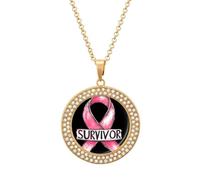 Oudrspo Collar con colgante de superviviente de cáncer de mama para mujer, collares de diamantes circulares