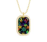 Oudrspo Collar personalizado con efecto tie-dye de marihuana psicodélica para mujer, collares con colgantes rectangulares, joyería de moda, regalos, oro y plata.