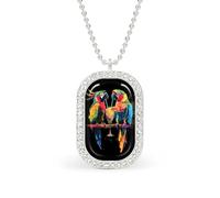 Oudrspo Collar personalizado con loros bebiendo para mujer, colgante rectangular, joyería de moda, regalo dorado y plateado.