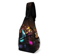 Oudrspo Colorful Music Notes Sling Bag for Men Women Crossbody Backpack Cute Black Pug Dog Crossbody Bag Chest Bags for Travel Sport