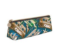 Oudrspo Colorido Graffiti Rock Music Hip Hop Art Pencil Pouch Triangle Pen Case Portable Pencil Bag Organizador de Cuero con Cremallera Bolsa de cosméticos