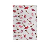 Oudrspo Concepto de Maquillaje con lápiz Labial Rosa y Burdeos y Estampado de Besos. Toalla de Golf Personalizada, Accesorio de Golf con Textura de gofre y Clip metálico para golfistas.
