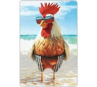 Oudrspo Cool Rooster Funny Chicken Metal Sign Chicken With Sunglasses By The Sea All Art Poster Placa retro para el hogar, granja, cocina, dormitorio, bar, decoración de pared, 12.0 x 16.0 in