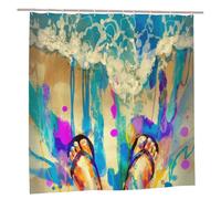 Oudrspo Cortina de Ducha de Tela de poliéster - 70x70 Pulgadas con Ojales metálicos, diseño artístico para Mayor privacidad, ilustración de pies Coloridos con Chanclas en una Playa de Arena