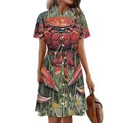 Oudrspo Crabs in The Daisy Flowers Women's Shirt Dress Midi Short Sleeve Summer Button Down Dresses