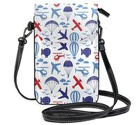 Oudrspo Cute Airplane in Kindergarten Style Crossbody Phone Purse Small Mini Shoulder Bag Cell Phone Pouch Leather Wallet Best Gift for School Starts,Birthdays