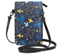 Oudrspo Cute Airplane in Kindergarten Style Crossbody Phone Purse Small Mini Shoulder Bag Cell Phone Pouch Leather Wallet Best Gift for School Starts,Birthdays