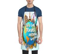Oudrspo Delantal de cocina ajustable con bolsillos, impermeable, con estampado Vamos a viajar por el mundo para mujer y hombre.