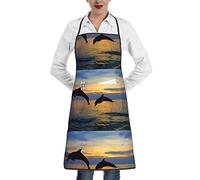 Oudrspo Delantal de poliéster con diseño de delfines y animales divertidos con dobladillo de bolsillo, unisex, perfecto para hornear y asar en la cocina del supermercado