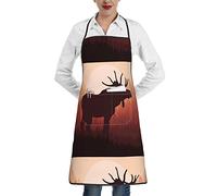 Oudrspo Delantal de poliéster de alce de animales salvajes con dobladillo de bolsillo, unisex, perfecto para hornear y asar en la cocina del supermercado