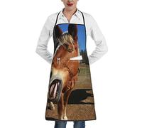 Oudrspo Delantal de poliéster de animales de caballos con dobladillo de bolsillo, unisex, perfecto para hornear y asar en la cocina del supermercado