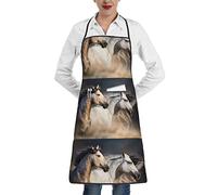 Oudrspo Delantal de poliéster de animales de caballos con dobladillo de bolsillo, unisex, perfecto para hornear y asar en la cocina del supermercado