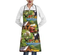 Oudrspo Delantal de poliéster de animales de granja con dobladillo de bolsillo, unisex, perfecto para hornear y asar en la cocina del supermercado