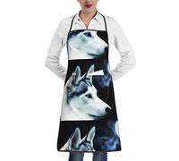 Oudrspo Delantal de poliéster de animales de ojos azules con dobladillo de bolsillo, unisex, perfecto para hornear y asar en la cocina del supermercado