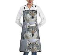 Oudrspo Delantal de poliéster de lobo de animales salvajes con dobladillo de bolsillo, unisex, perfecto para hornear y asar en la cocina del supermercado