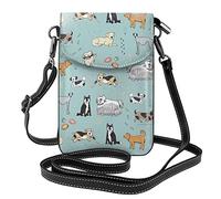 Oudrspo Different Doodle Dogs Cell Phone Purse PU Leather Small Crossbody Shoulder Bag For Women