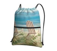 Oudrspo Escena de playa con sillas Ocio al aire libre Mochila con cordón con cremallera =>> 15.3 X 18in/ 39 X 46cm (LXH), buena para viajar, equipaje de mano, acampar